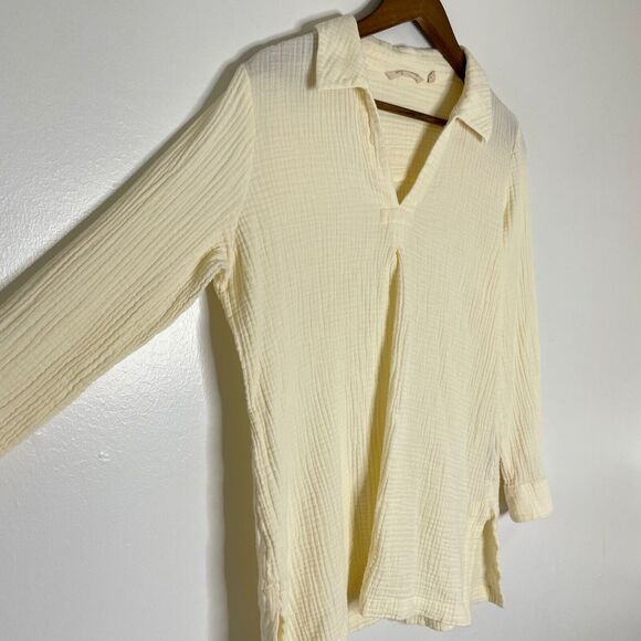 Soft Surroundings Long Sleeve Collared Yellow Shirt Size Medium Women’s - Picture 6 of 12
